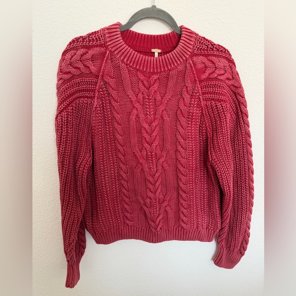 NWT Free People Frankie Cable Knit Sweater Cherry Small - Picture 2 of 5